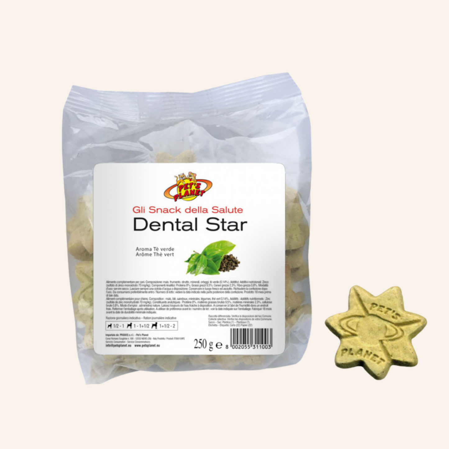 Snack dentaire pour chien Dental Star – croquant, au thé vert, contre le tartre et la mauvaise haleine