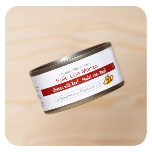 Filets de poulet au naturel avec boeuf pour chat - 85 g - Pet's Planet